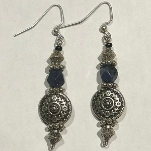 Genuine Sodalite and Silver Tone Earrings